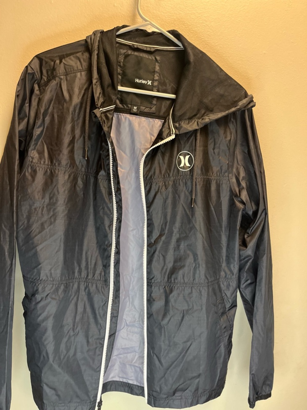 Hurley Gray Hooded Lightweight Windbreaker with White Zipper